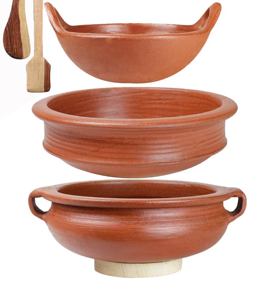 Clay Handi/Pot for Cooking and serving Combo 1, 2 & 2 Liter