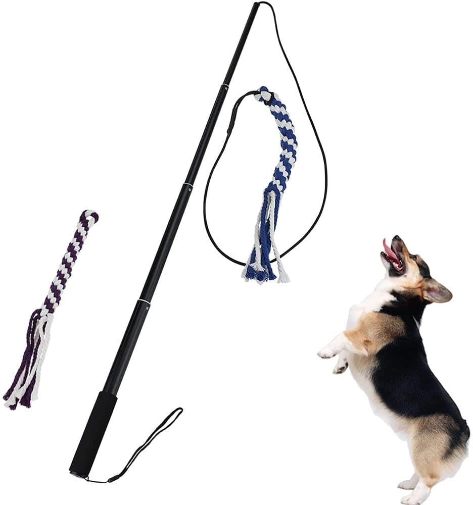 ANG Extendable Dog Flirt Pole, Interactive Dog Teaser Wand with 2 Chew Rope Dog Toy Outdoor Playing for Pulling, Chasing, Chewing, Teasing, Training and Exercise 1