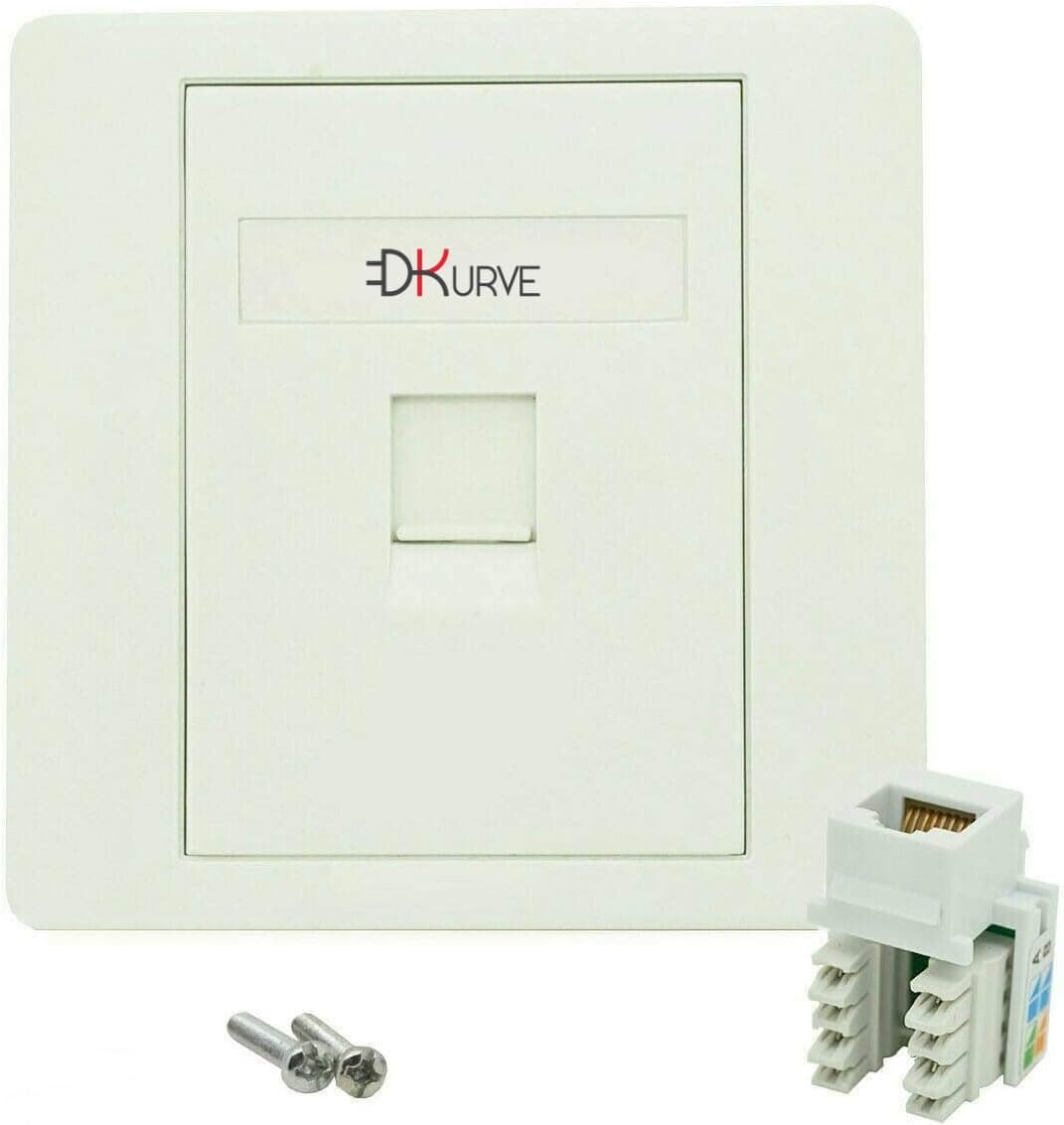 DKURVE CAT5E CAT6 Network Wall Socket RJ45 LAN Faceplate Ethernet Wall Socket Faceplate Wall Plate for CAT6/CAT5E/CAT5 Network Cable with 90 Degree Keystone Jack Modular ® (1 PORT WITH JACK)