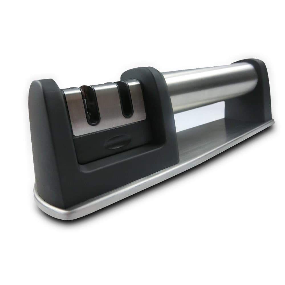 Knife Sharpener, High Grade Knife Sharpener with 2 Stage Coarse and Extra-Fine Sharpening System for Steel and Ceramic Knives in all Sizes, Black Color