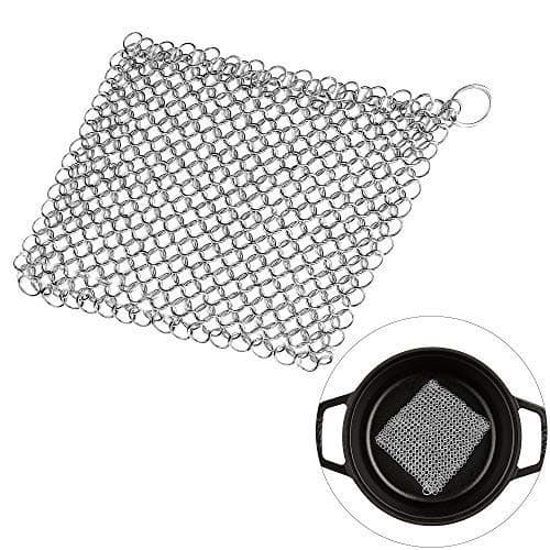 Cast Iron Chainmail Scrubber, Non-Scratch, Stainless Steel Mesh Scourer for Skillets,Griddles,Pans or Woks, Dutch Oven, Multifunction Cookware Cleaner