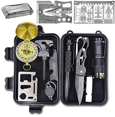 Wild Peak Prepare-1 Survival Tool Kit with Axe Multi-Tool Card and a Thin Multi-Tool Card for Camping Gear, Hiking, Climbing, Fishing and Hunting