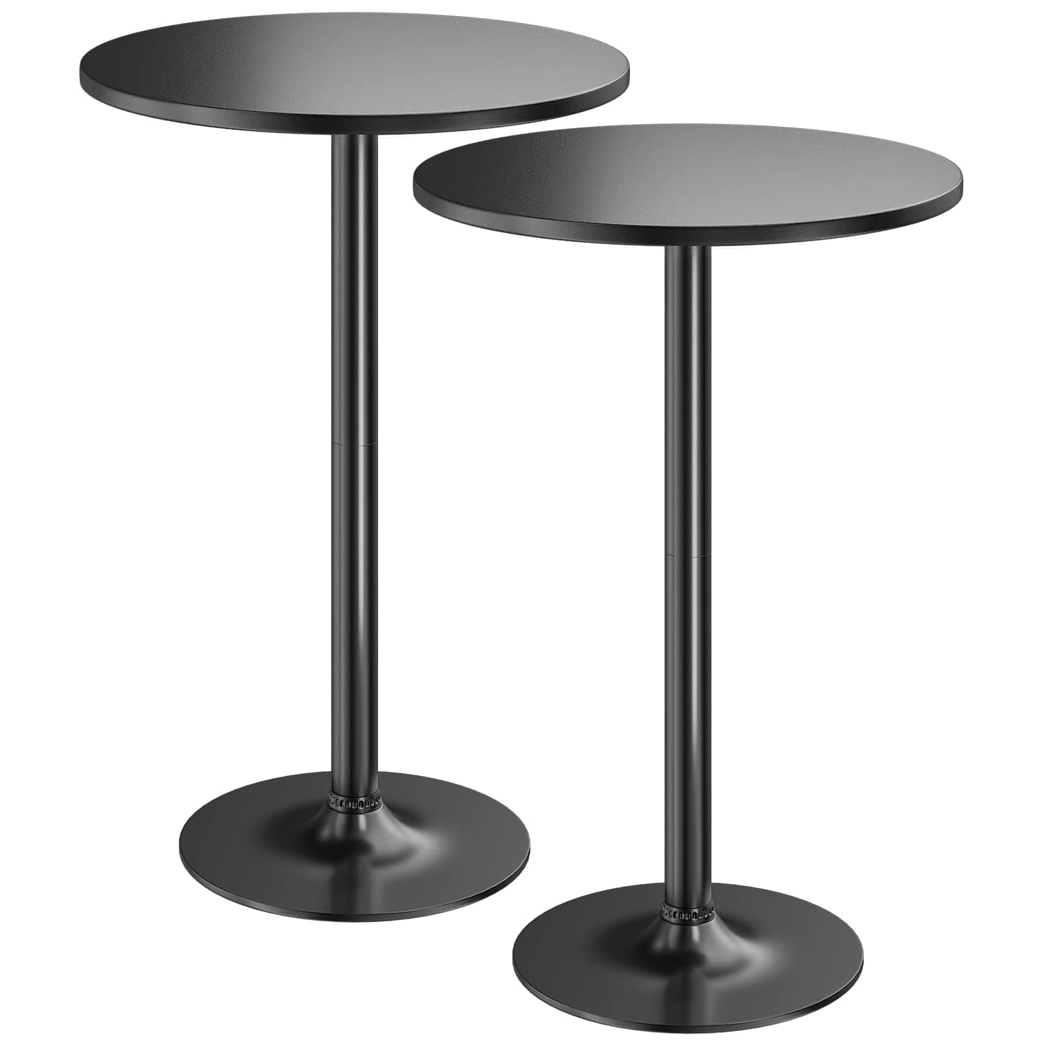 Bistro Pub Table 2 Pack Round Bar Height Cocktail Table Metal Base MDF Top Obsidian with Black Leg 23.8-Inch Top, 39.5-Inch Height (Black)