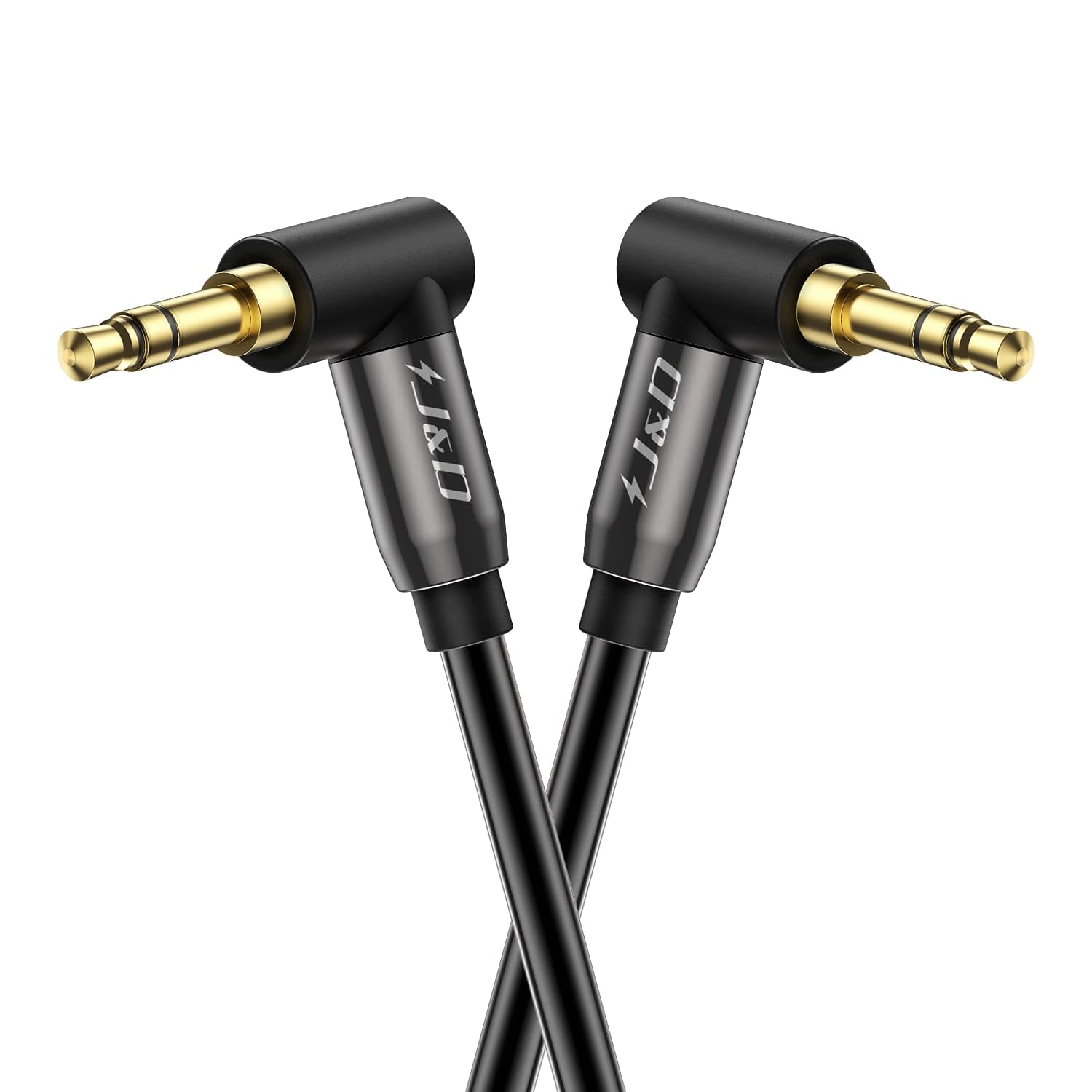 J&D 1/8 Stereo Cable, 90 Degree Right Angle Copper Shell 3.5mm Stereo Audio Aux Cable for Tablet MP3 Player and All Other Devices, 4.5 Meter