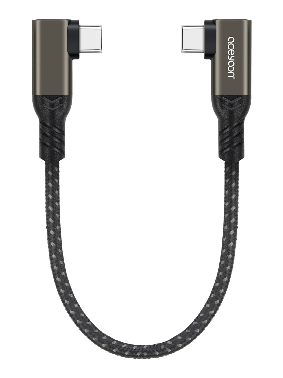 aceyoon 240 W USB C Cable Short, 20 cm USB C to USB C Cable Angle 90 Degree Nylon Braided Type C Fast Charging Cable for iPhone 15 Series, for Galaxy S20 S10 S9, for Google 4/3 XL, for Huawei P30 P20