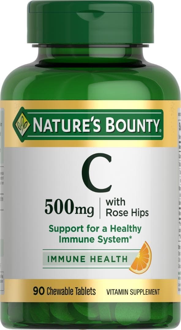 Nature's Bounty Vitamin C, Support for a Healthy Immune System, 500 mg Vitamin C with Rosehips, 90 Chewable Tablets