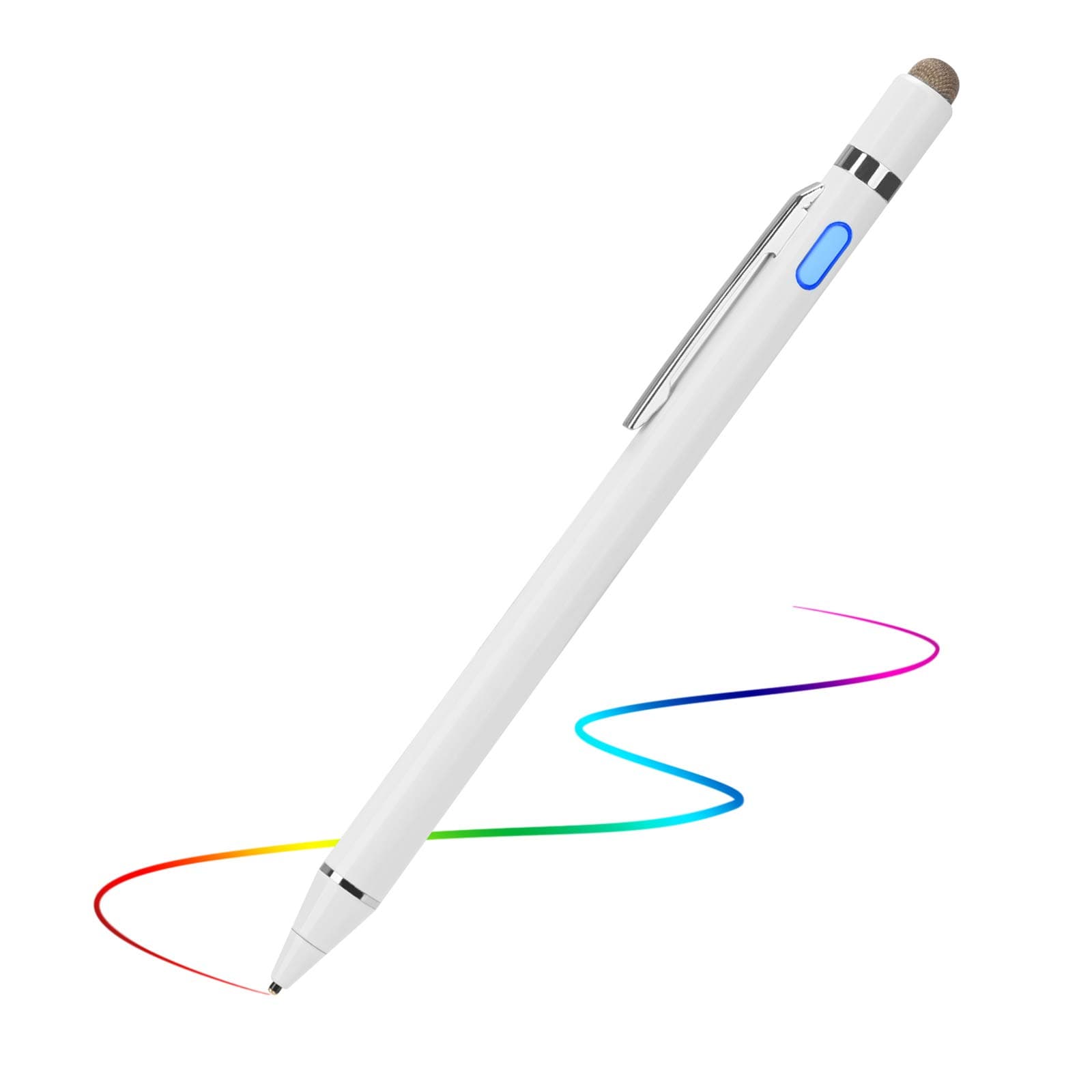 2-in-1 Active Stylus Digital Pen with 1.5mm Ultra Fine Tip for iPad iPhone Samsung Tablets, Work on Touchscreen Phones and Tablets,Good at Drawing and Writing, White