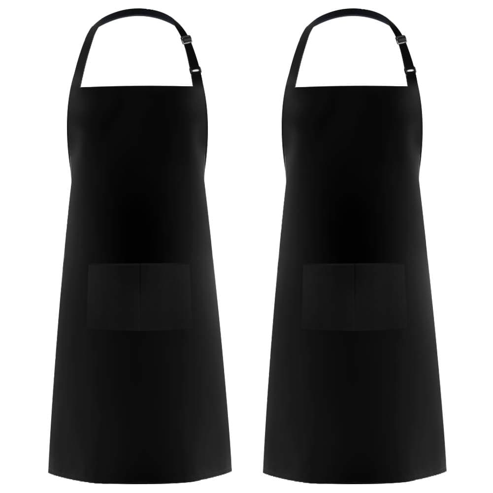 Syntus 2 Pack 100% Cotton Adjustable Bib Apron with 2 Pockets Cooking Kitchen, Black