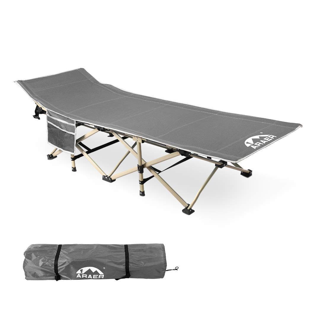 Camping Cot, Foldable 450LBS (Max Load) Outdoor Bed for Adults Double Layer 600D Fabric Upgraded Thicken Tubes Side Pocket Portable Sun Lounger with Cary Bag for Camping Supplies Gear Home