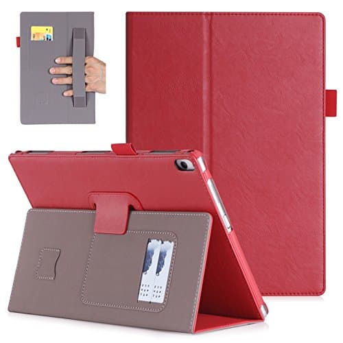Lenovo Tab 4 10 plus Case TB-X704F-Premium PU Leather Case Smart Auto Wake/Sleep Cover with Hand Strap, Card Slots,Ultra Slim Magnetic Smart Cover Case for Lenovo Tab4 10 plus tablet (Red)