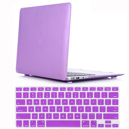 Q-Eshop Case for Mac Air 13" - Smooth Finish Soft-Skin Ultra Slim Plastic Matte Case + Pure Purple Keyboard Skin for Macbook Air 13 Inch (Model: A1369 and A1466) - Purple