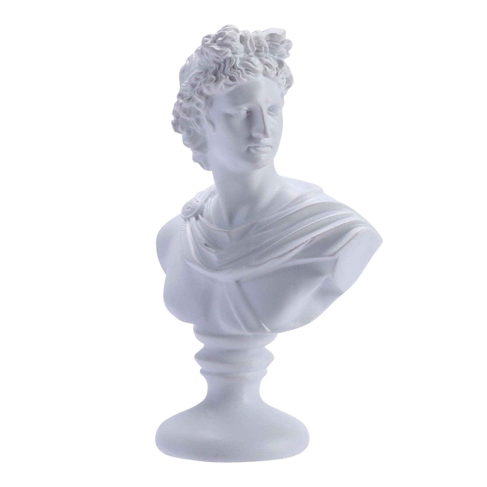 6" H Small White Greek David Head Bust Statue Sculpture Home Decorations, Classic Apollo Ancient Greek Mythology Statue Roman Home Decor or Bookshelves, Shelves, Partition Decor