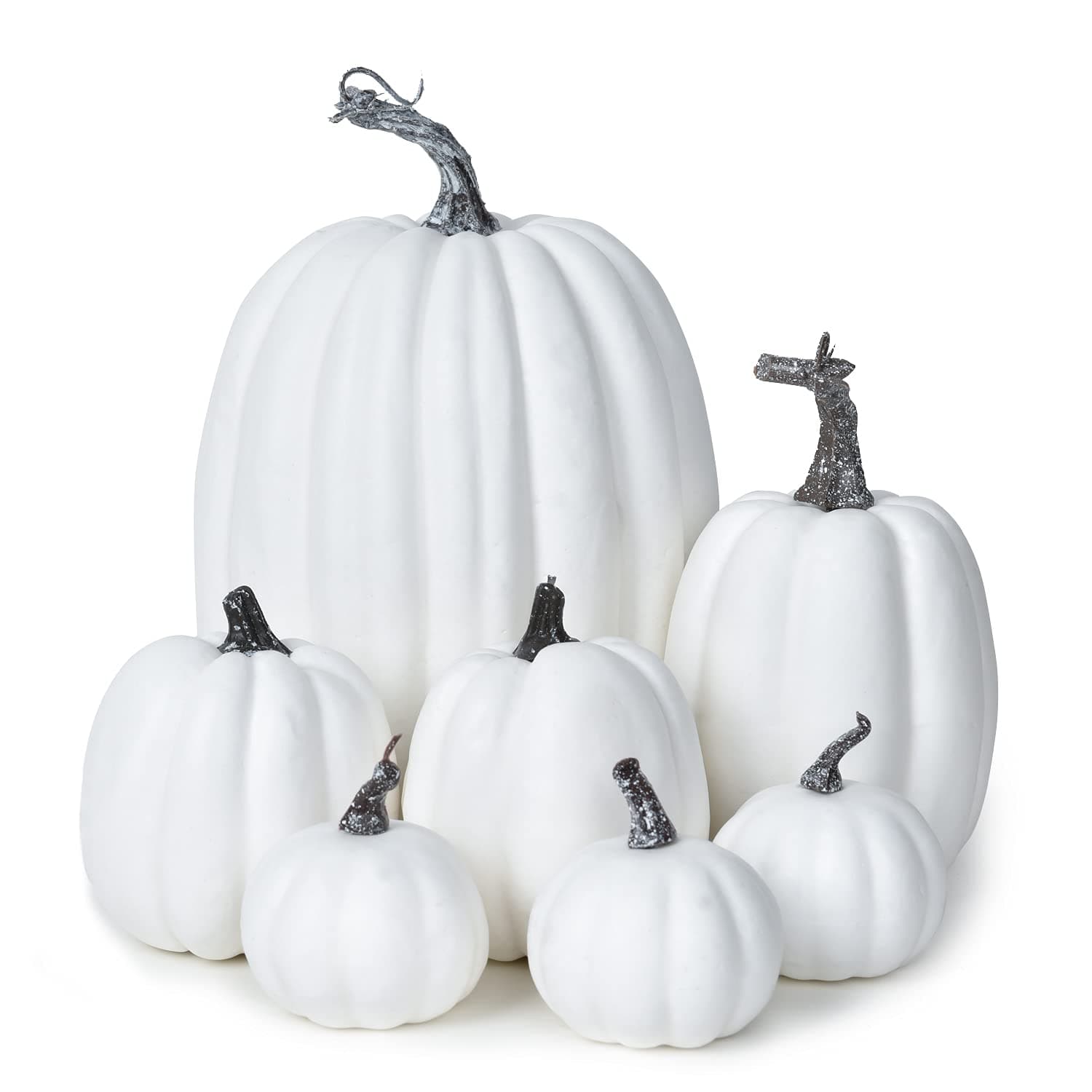 DearHouse 7Pcs Thanksgiving Artificial White Pumpkin Home Decoration Sets, Artificial Vegetables Pumpkin for Fall Halloween Home Decor