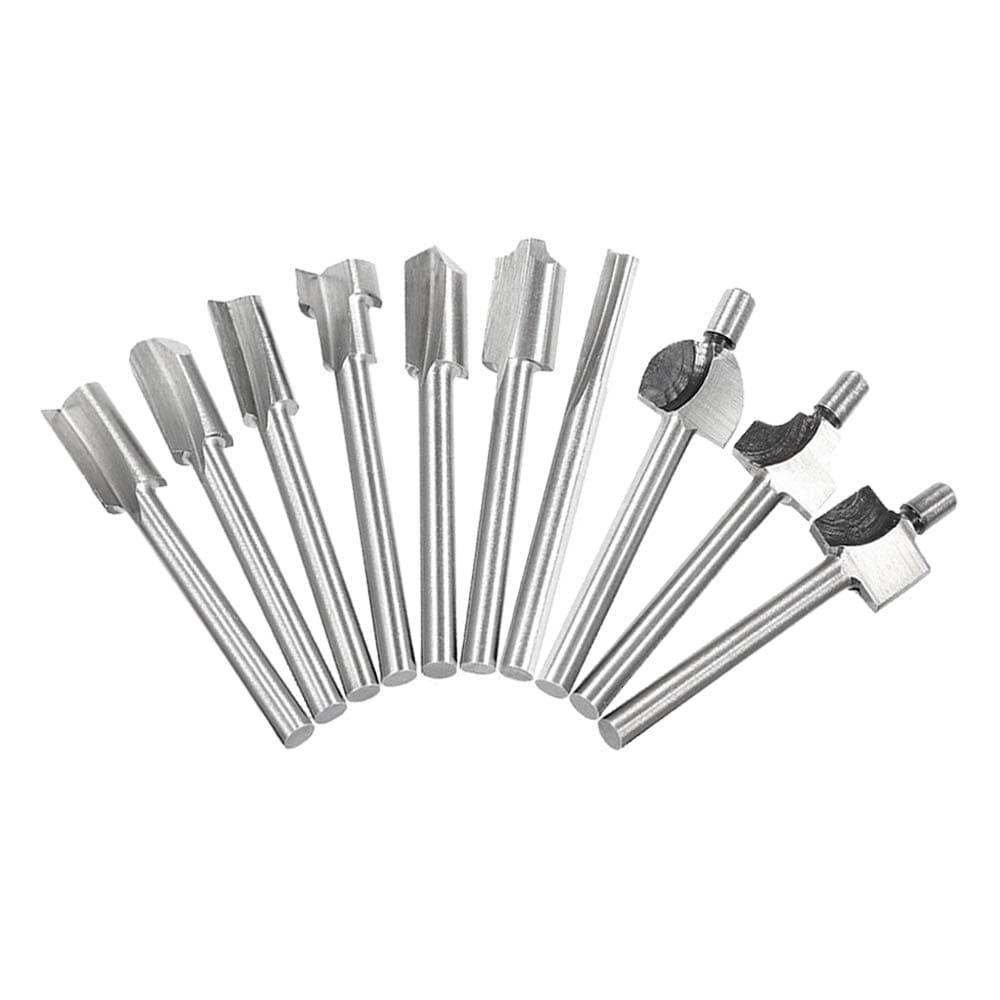 Saiper 10pcs HSS Carpentry Router Bits 1/8 Inch( 3mm ) Shank Engraving Bits Fit for Dremel Foredom Rotary Tools Set for Edge Grooving Wood Deburring Engraving and Milling