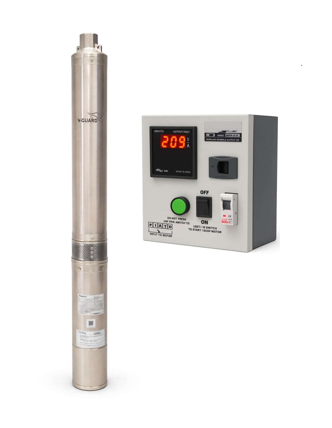 V-Guard 1.5 hp Submersible Pump, 12 Stage, Single Phase(NOVA-OT1512), for 100 mm borewell, with Compatible Digital Control Panel/Starter |NOVA-OT1512