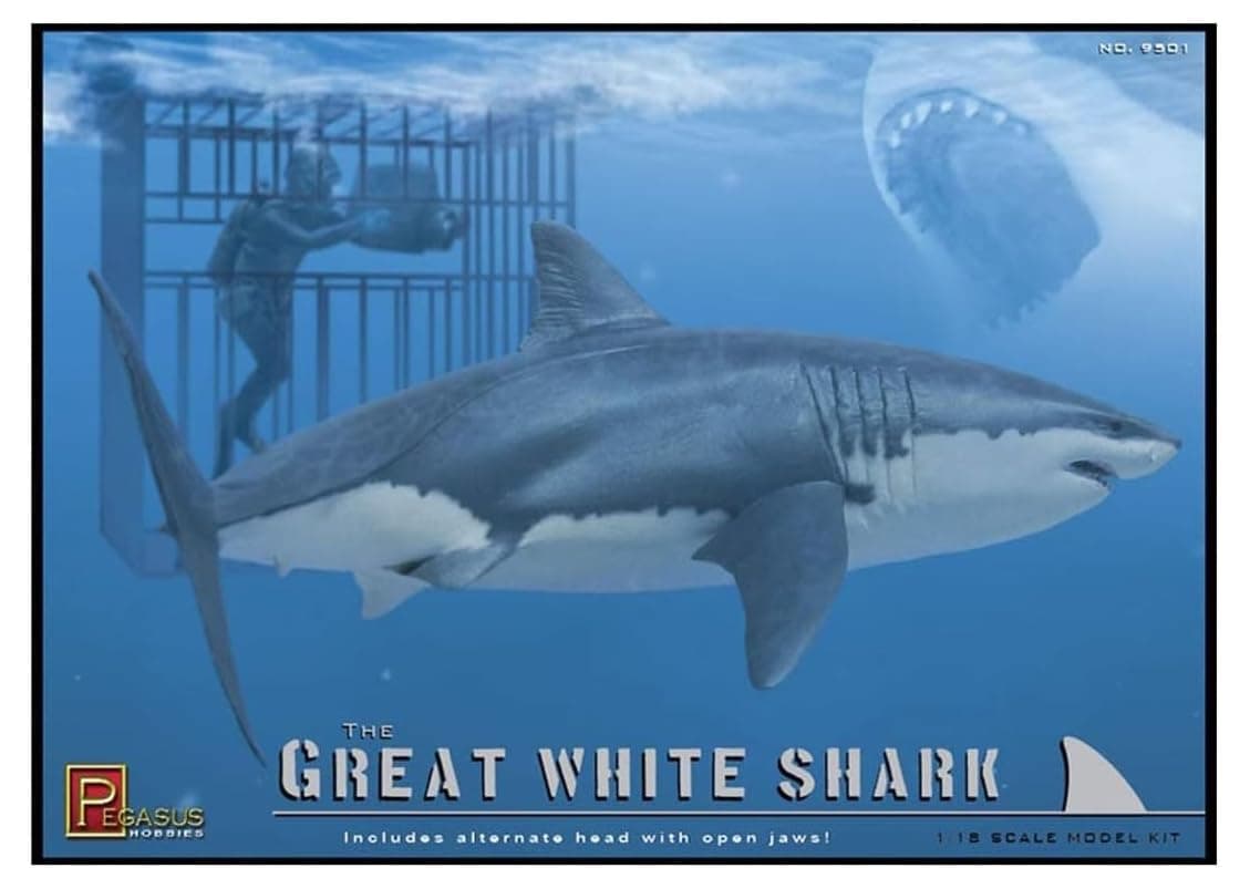 Pegasus Hobbies 1:18 Scale Great White Shark with Diver and Cage
