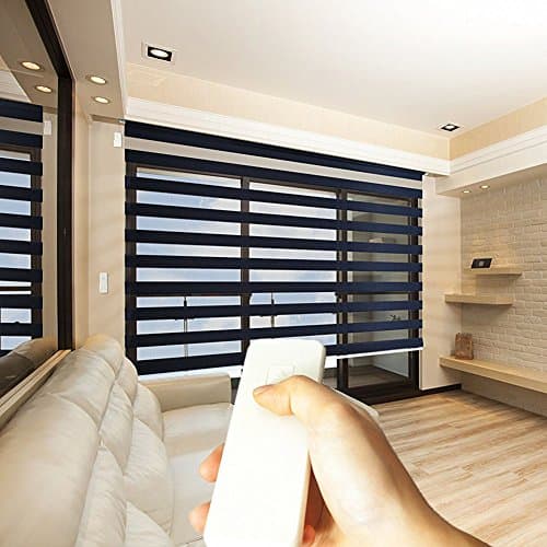 Godear Design Zebra Design Roller Window Shades, Motorized-Remote, Privacy Horizontal Blinds, 23" W x 72" H (Charcoal)