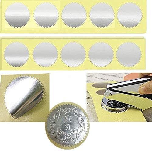 100 Pack Blank Silver Embosser Stickers Metallic Scallop Edge Embossed Stickers Stamp Sealing Blank Certificate Self-Adhesive Stickers (Silver)
