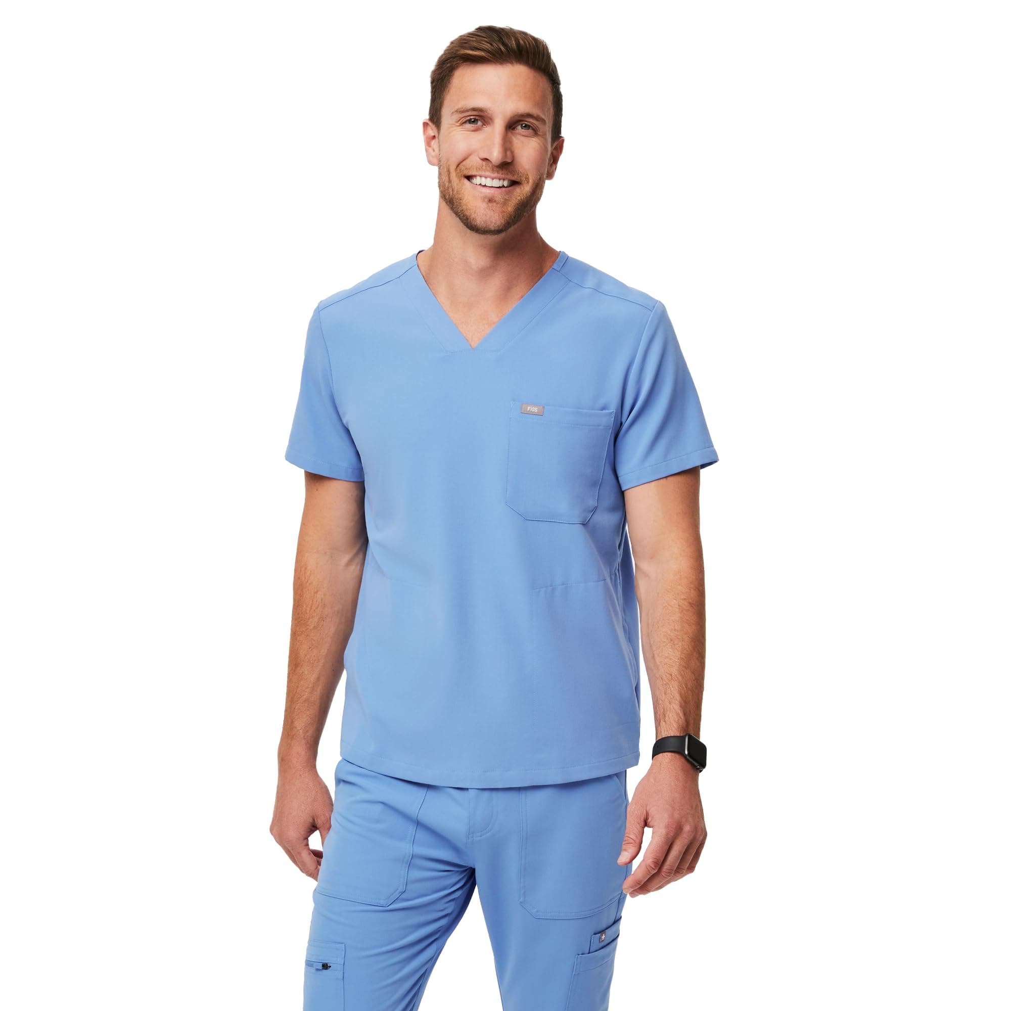 Chisec Scrub Top for Men – 3 Pockets, Tailored Fit, Squared V-Neck, 4-Way Stretch, Moisture-Wicking Men's Scrubs