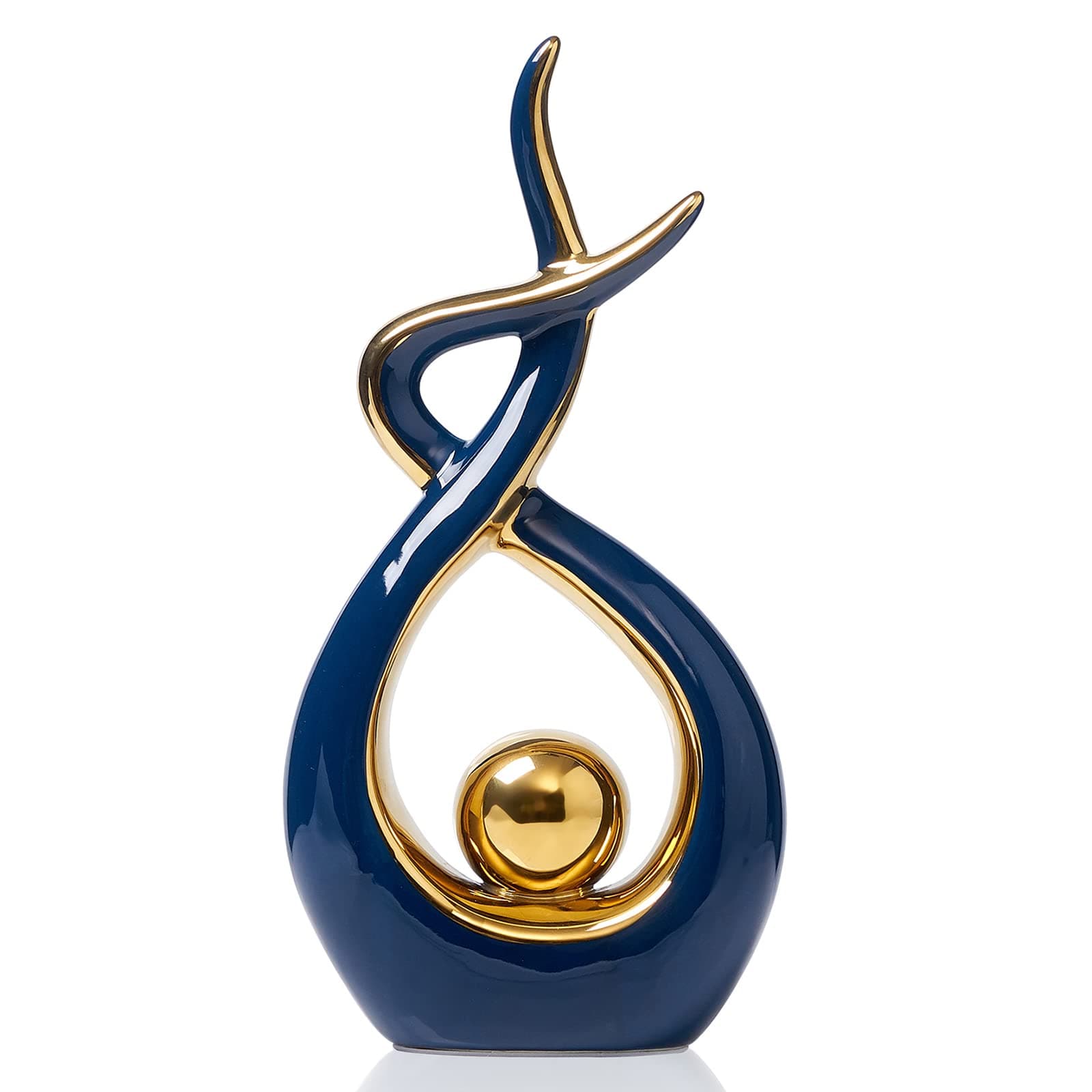 FJS Home Decor Modern Art Ceramic Statue, Coffee Table Decor Table Decorations, Decorative Accents Sculpture for Living Room Decor or Dining Table Centerpiece (Blue, Large)