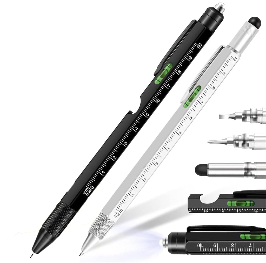 Azonee 9 in 1 Multitool Pen, Pocket Multi Tool with Light, Stylus, Ruler, Screwdriver Bubble Leveler, Cool Must-Have Gadgets for Woodworking Electrical Engineers, Birthday Gifts for Men