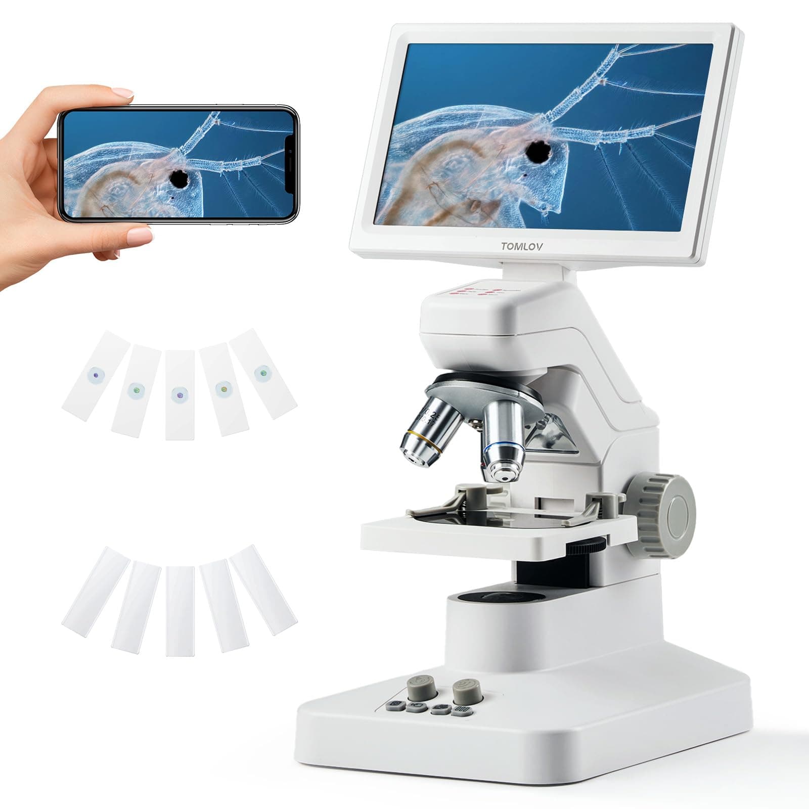 TOMLOV DM301 Pro Microscope for Kids Adults Students, Digital Microscope with 7" Screen, USB & HDMI Output, Wireless Biological Educational Science Scope Camera with Slides Kits for Classroom Home Lab