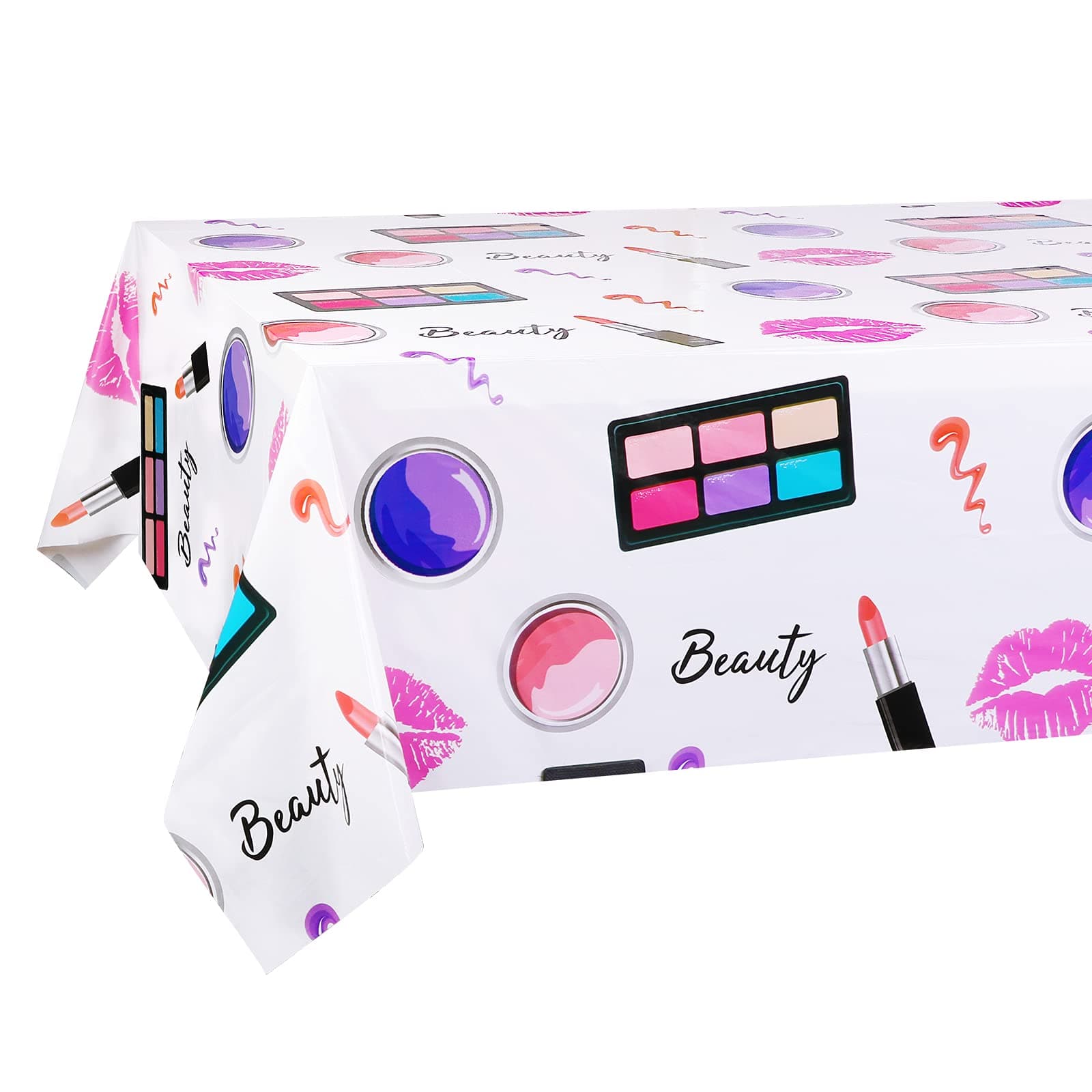 PHOGARY 2 Packs SPA Makeup Party Tablecovers, Cosmetics Makeup Theme Tablecloth, Disposable Plastic Rectangular Table Covers for Girls Spa Makeup Party Birthday Cocktail Party Decorations