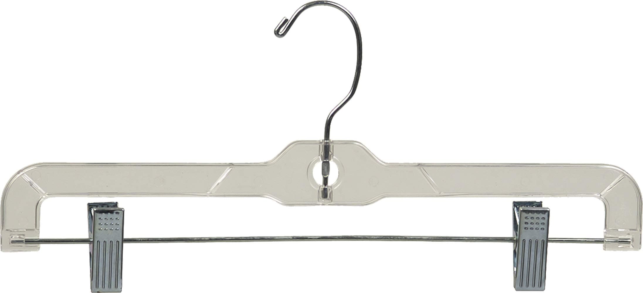 Clear Plastic Kids Bottom Hanger with Adjustable Cushion Clips, Small 12 Inch Pant Hangers with 360 Degree Chrome Swivel Hook (Set of 100)