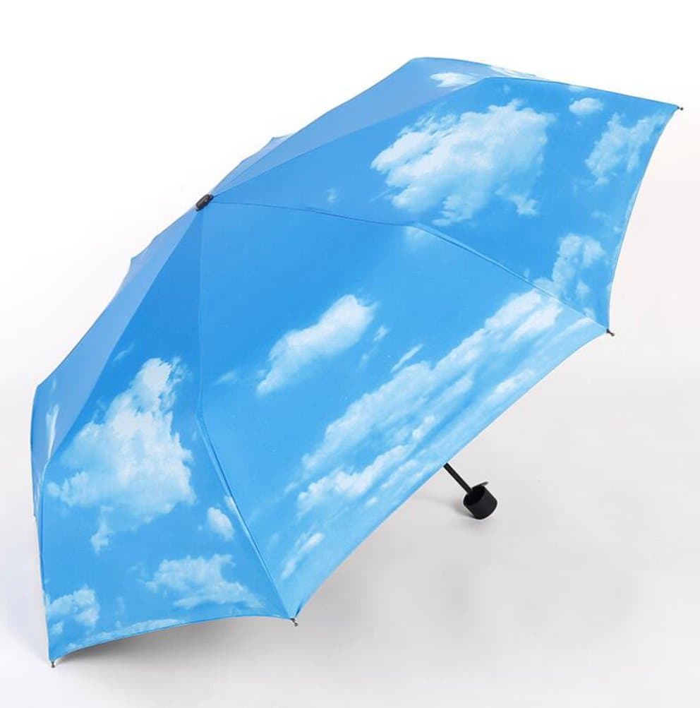 TYSlpl,Three fold, blue sky and white clouds, umbrellas, black umbrella, sunny umbrella, sun umbrella, umbrella,Hit cloth