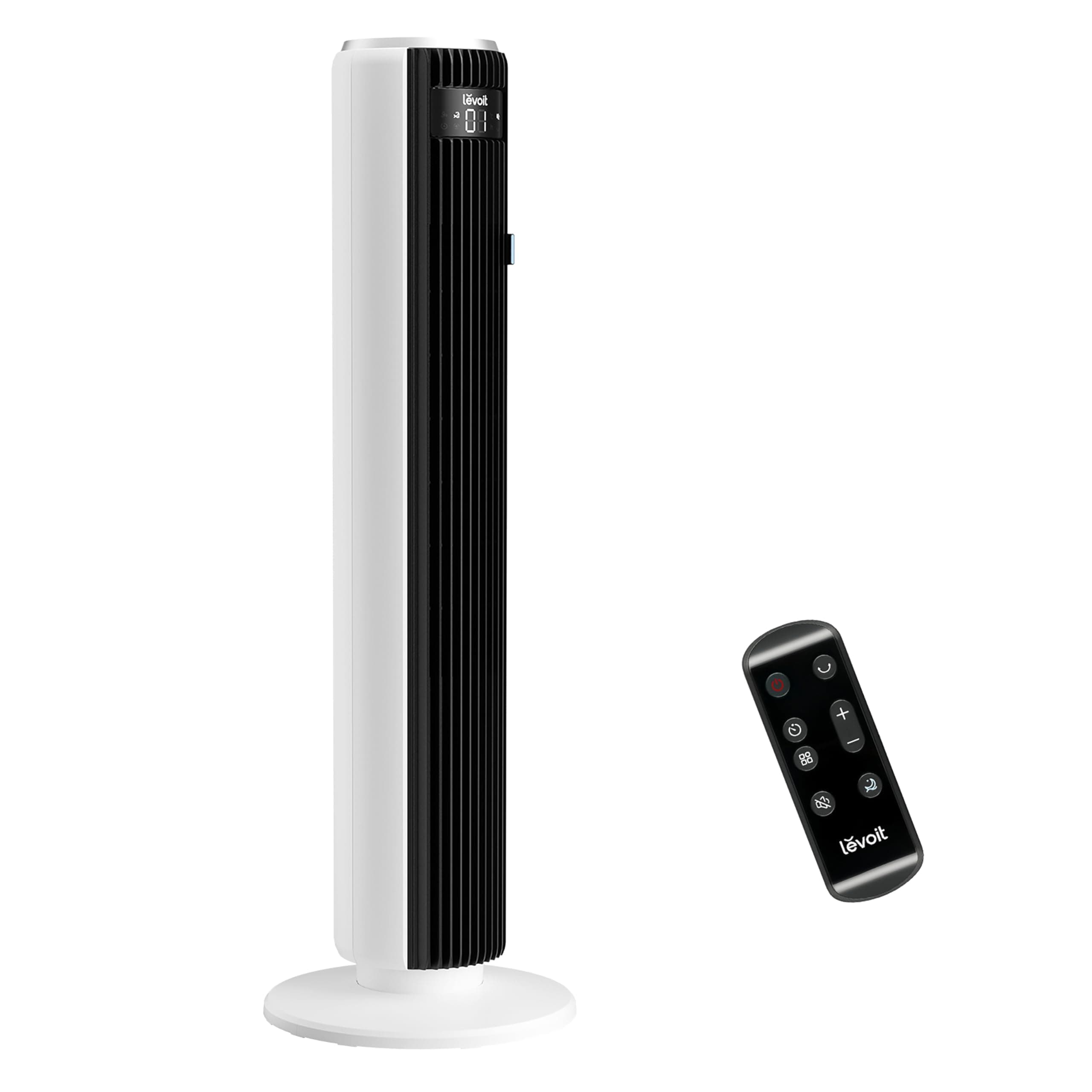 LEVOIT 20dB Silent Tower Fan with Remote Control, 7.9m/s Powerful Fan with DC Motor, 26W Energy, 4 Modes 12 Speeds 12H Timer, Advanced Sleep Mode, Front Display, 90° Oscillation