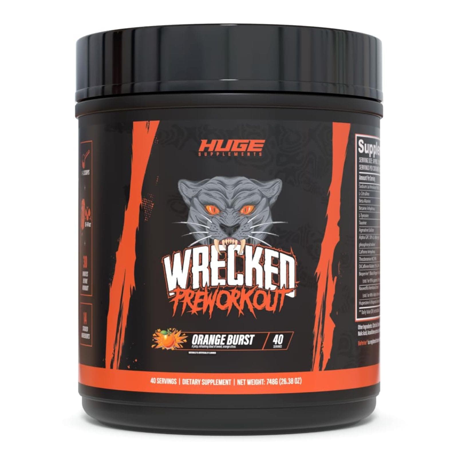 Huge Supplements Wrecked Pre-Workout, Advanced Formula, Boosts Energy, Focus, Pumps & Performance, 10g L-Citrulline, 6.4g Beta Alanine, 5g Tyrosine, 1g Alpha GPC, 375mg Fast-Acting Caffeine & More
