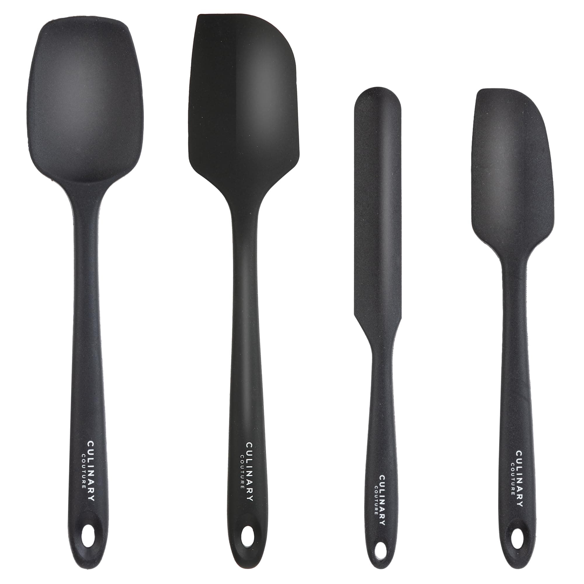 Culinary Couture 4-Piece Black Baking Spatula Set - Rubber Spatulas Silicone Heat Resistant, BPA-Free - Spatula Set for Nonstick Cookware - Silicone Baking Utensils