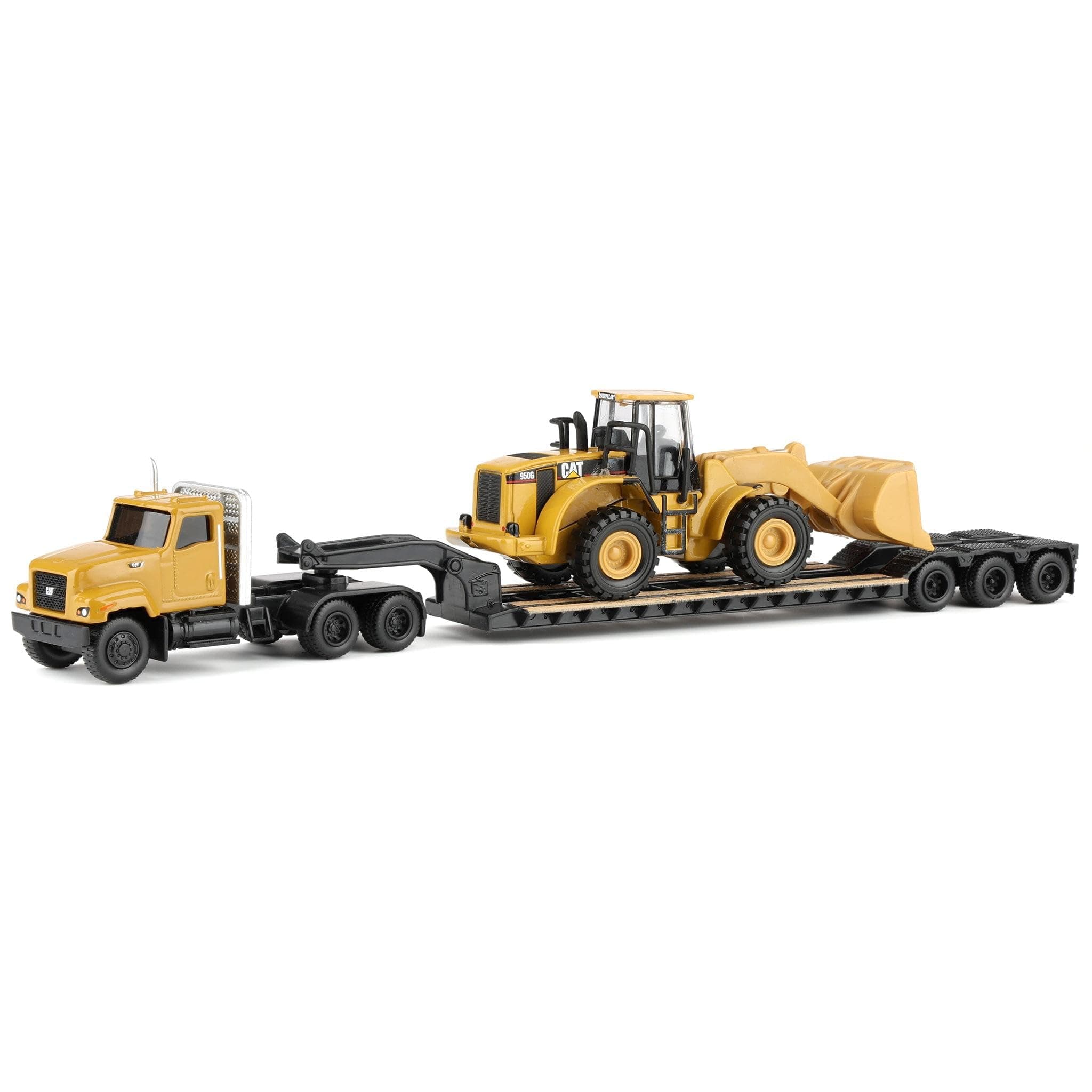Diecast Masters | 1:87 Scale Cat CT681 Day Cab Tractor with Lowboy Trailer and Cat 950G Wheel Loader | Model 84418