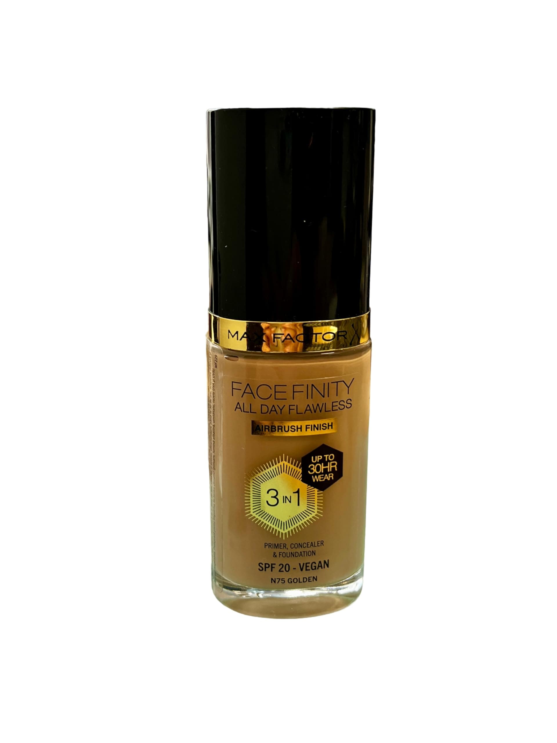 Max Factor Facefinity 3 In Primer Concealer Foundation Spf 20 75# 30 Ml1, Golden, unscented, 1 Fl Oz