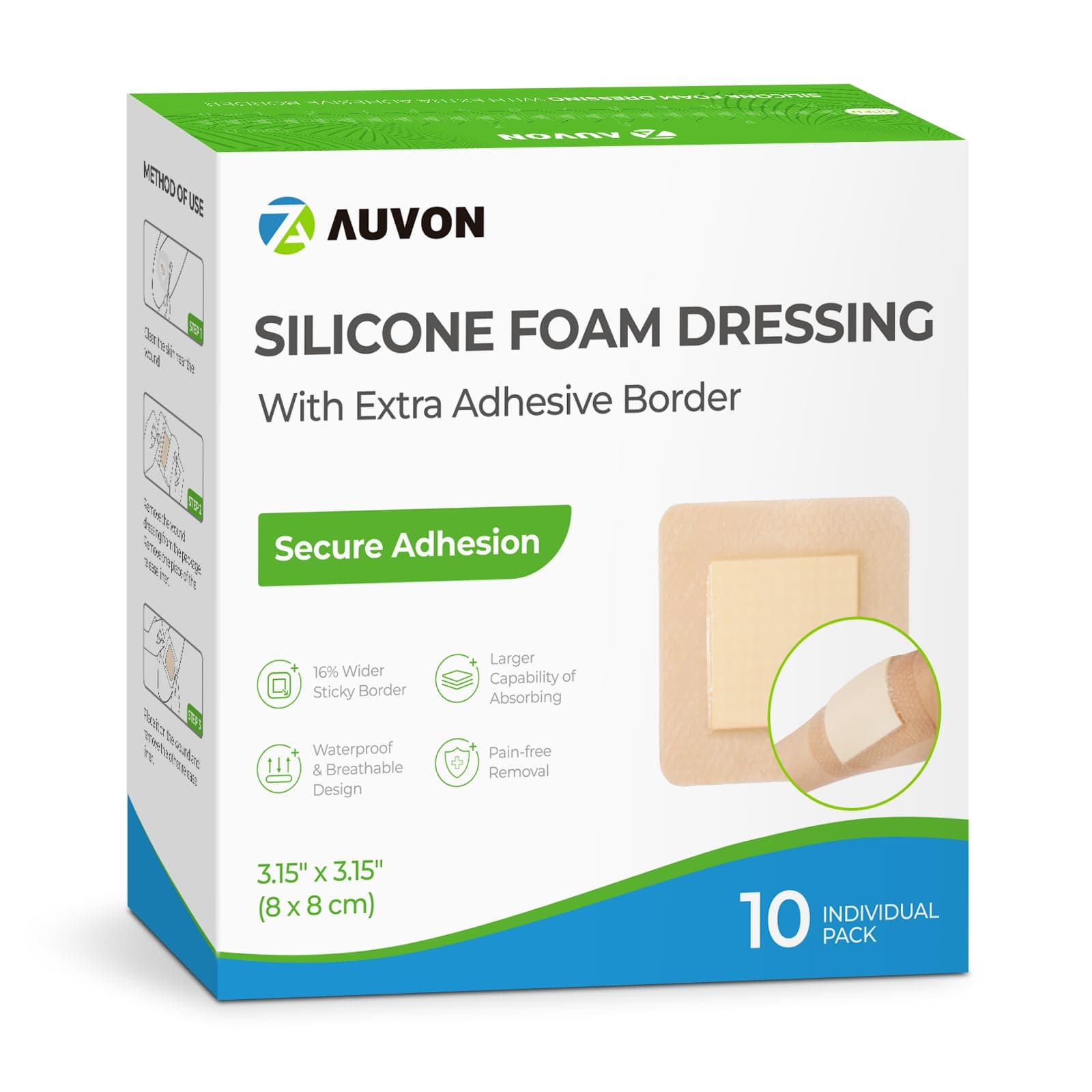 Silicone Foam Dressing 3" x 3" 10 Packs