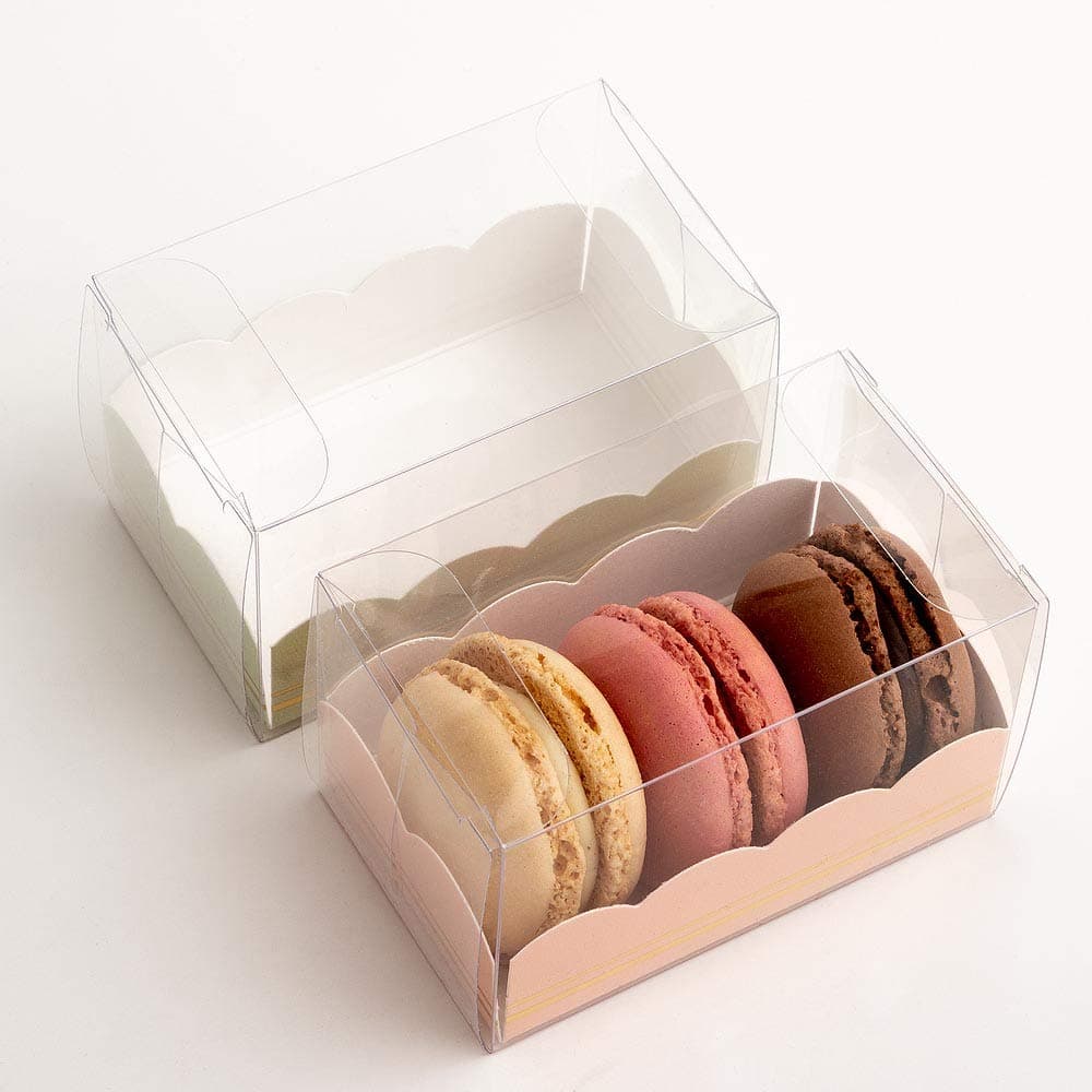 10 Empty Macaroon Boxes - 80x50x50mm Clear Box with Pink Elegance Insert