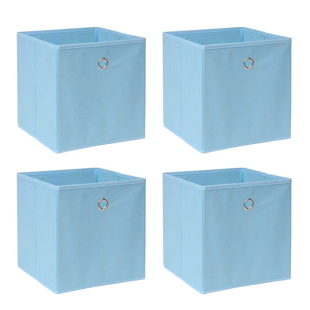 BonChoiceFoldable Storage Cubes Boxes for Home Organization, Eyelet Non-Woven Fabric Wardrobe Cabinet Chest Bin Organizer Basket for Clothes Bedding Toys Towels, Collapsible & Durable (4, Blue)