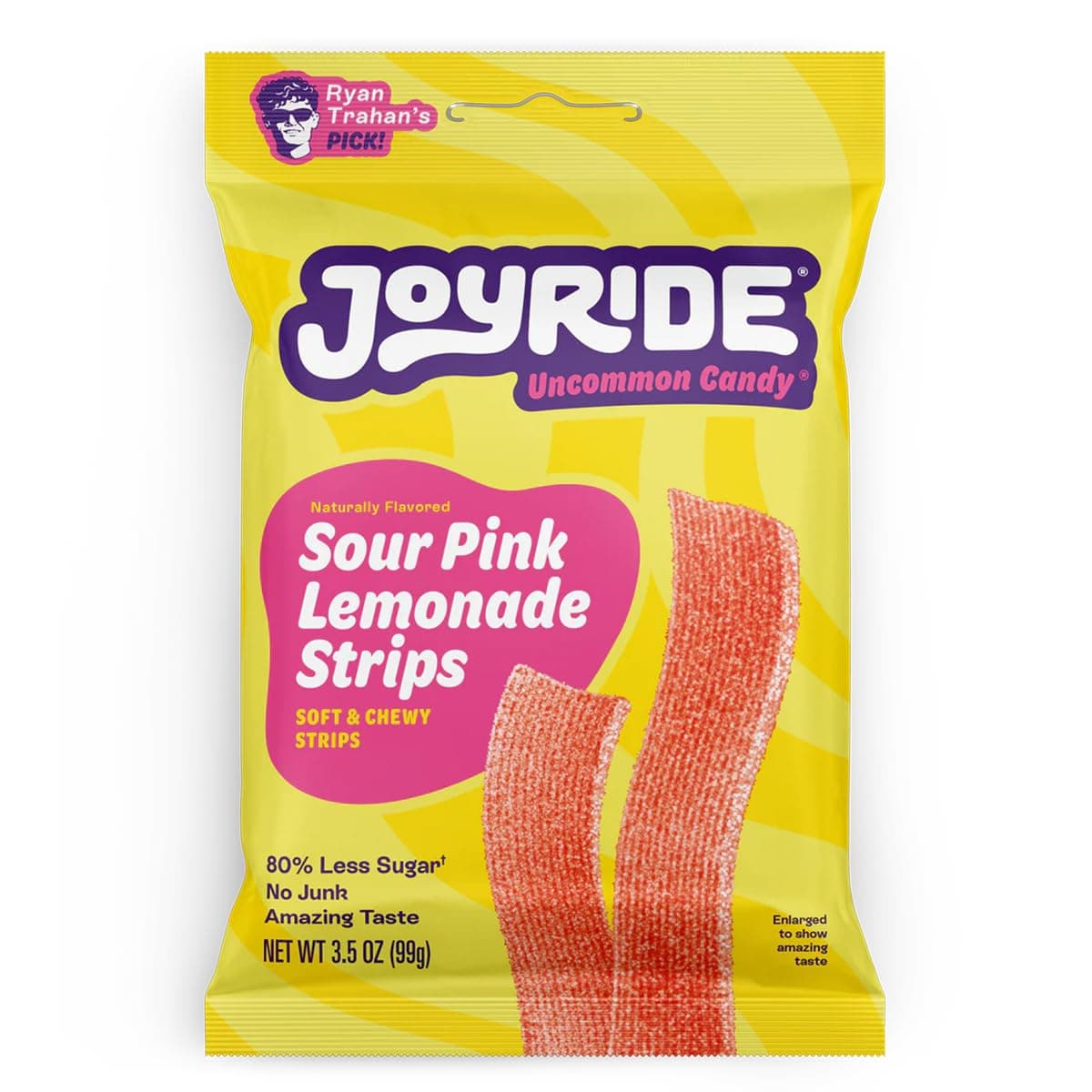 Sweets Joyride Candy Sour Candy Strips - 3.5oz-Gummy Candy, Strips Candy, Sour Candy, 80% Less Sugar, Plant-Based, Vegan (Sour Pink Lemonade)