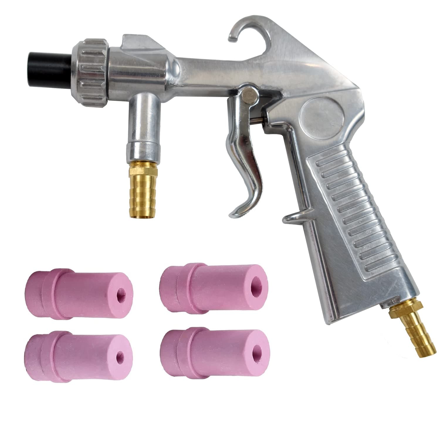 Sand Blaster Gun,Sandblasting Sandblaster Gun Kit for Sandblast Blast Cabinet with Ceramic Nozzles,Abrasive Sand Blasting Gun Air Compressor, 4Pcs Ceramic Nozzles Extra Iron Nozzle Tip Set