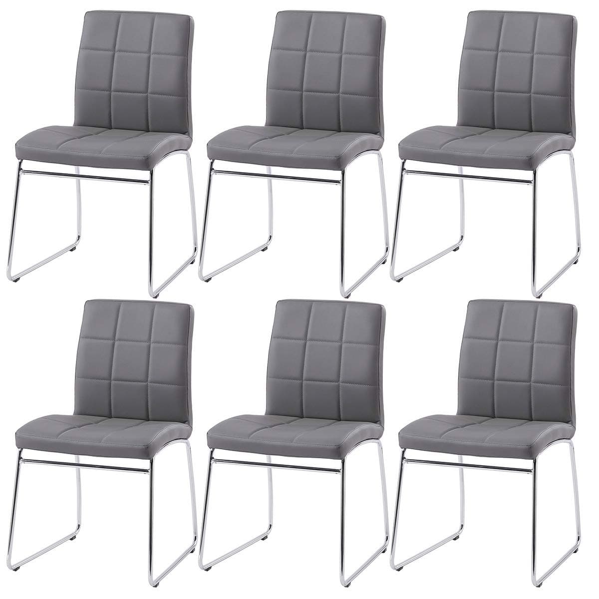 GIZZA Multi Purpose Dining Chairs Faux Leather Upholstered Sled Base Chrome Ergonomic Design Padded Seat Home Kitchen Office Waiting Room Use (Grey, 6 Chairs)