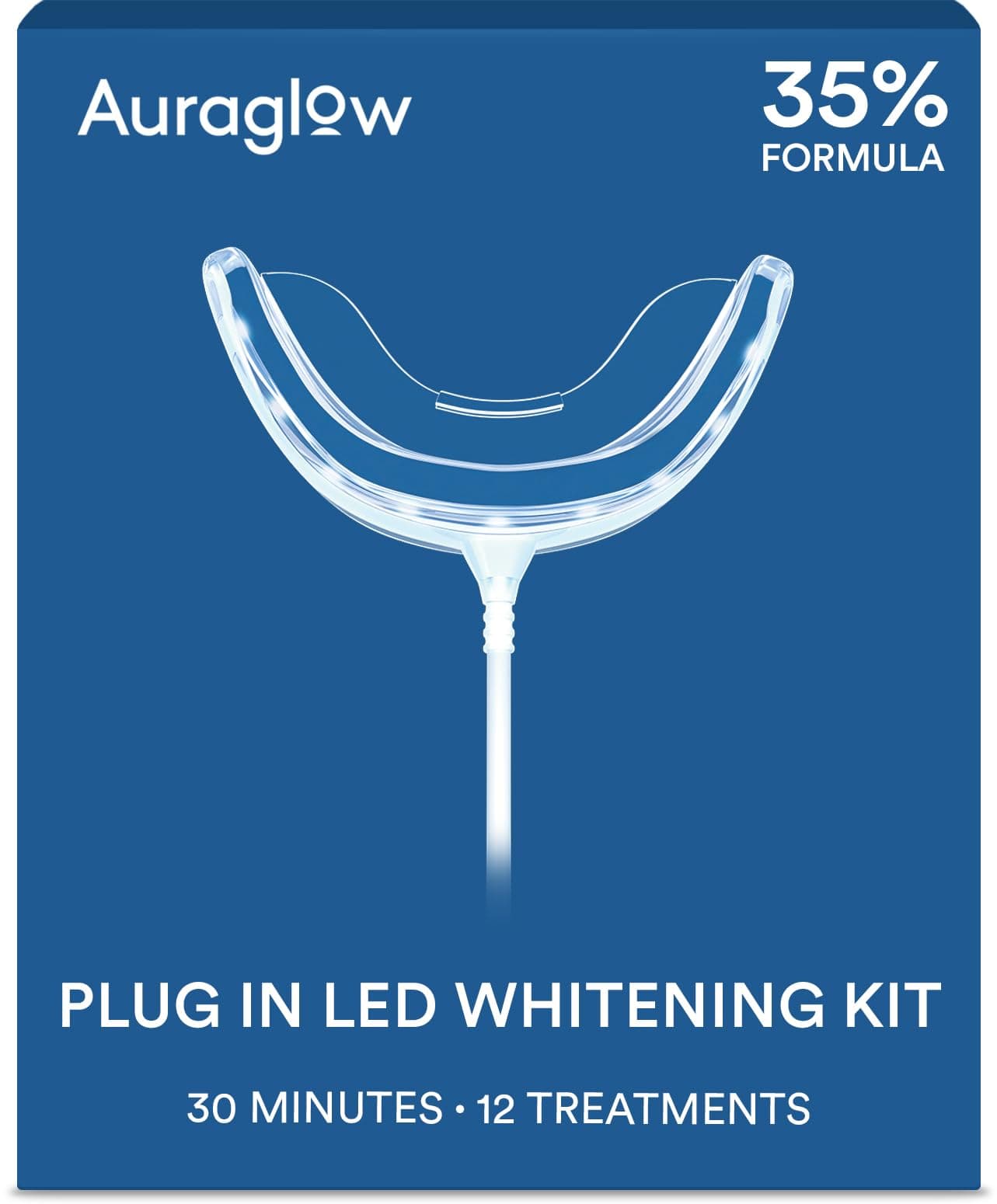 Plug-in LED Teeth Whitening Kit – Wired Light Device – 35% Carbamide Peroxide Gel – 12 Treatments – at-Home Tooth Whitening System – Enamel-Safe at-Home Whitening for Coffee & Tea Stains