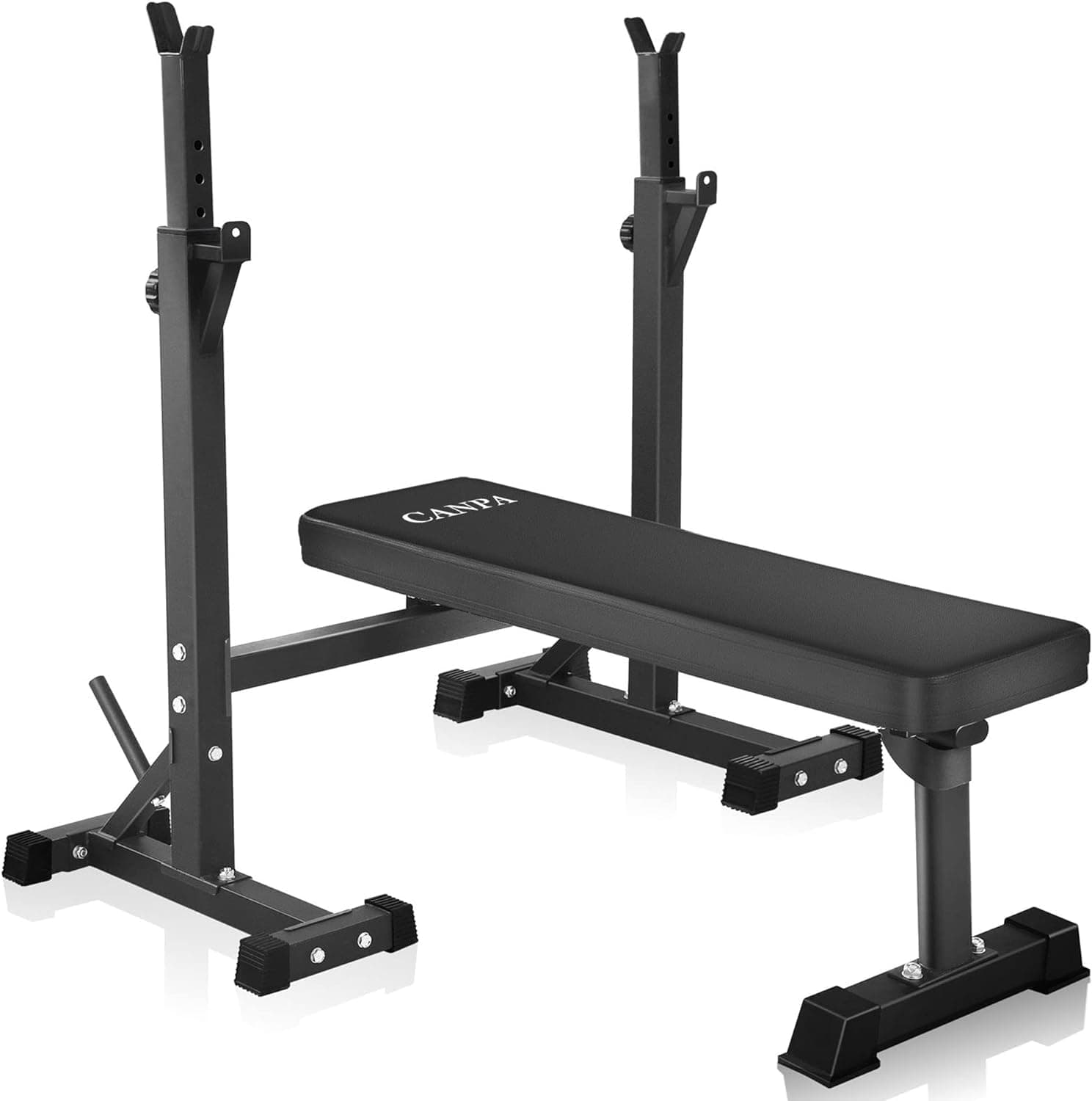 Bench Press, CANPA Olympic Weight Bench with Squat Rack Workout Bench Adjustable Barbell Rack Stand Strength Training Home Gym Multi-Function (matte black)