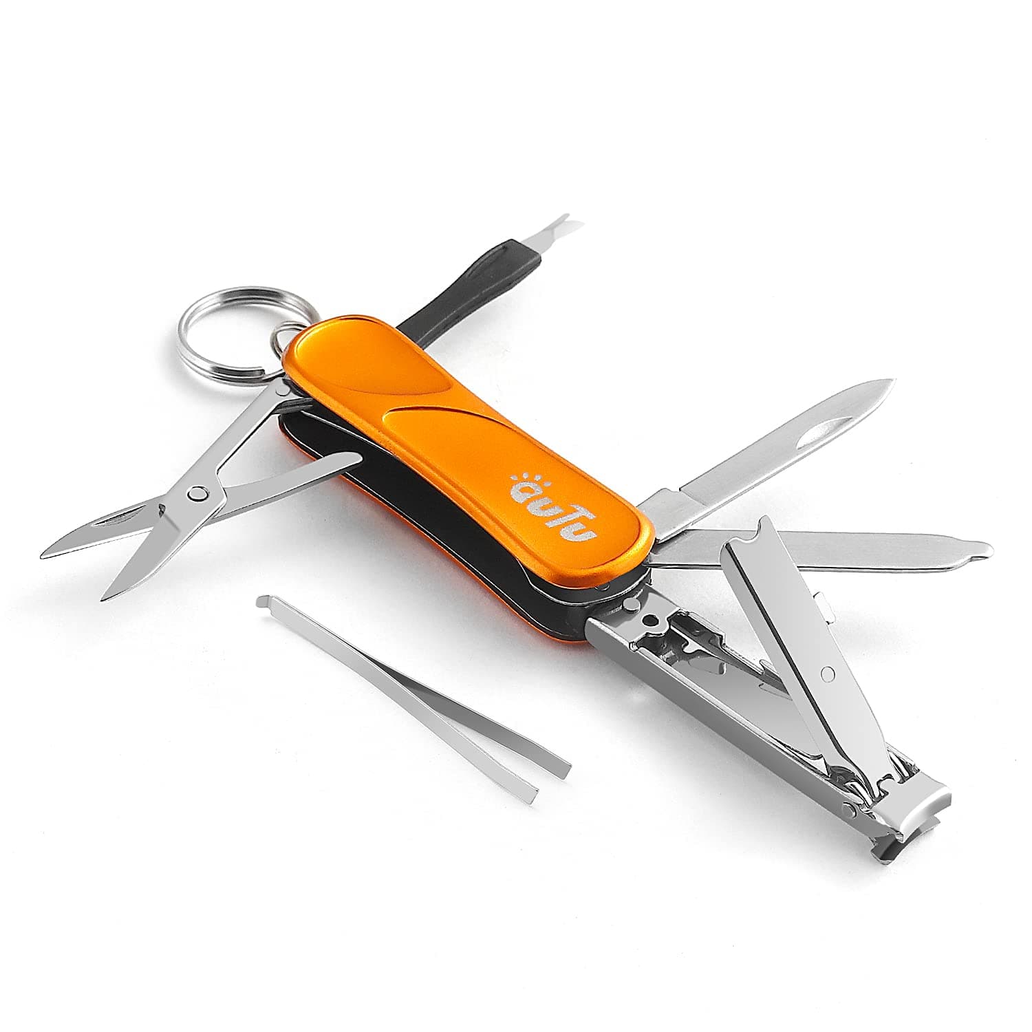 Keychain Nail Clippers Multitool, 7 in 1 EDC Utility Tool with Nail Clipper, Scissors, Gifts for Him Men Husband Dad Boyfriend (Orange)