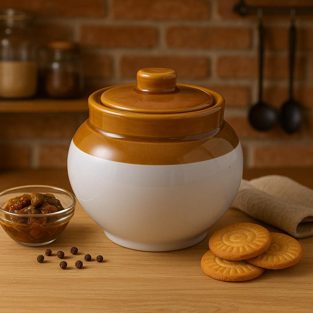 Ceramic Jars (400ML) – Handcrafted Multipurpose Barni with Lid for Pickle, Chutney, Spices, Salt, Sugar – Kitchen Storage Containers, White