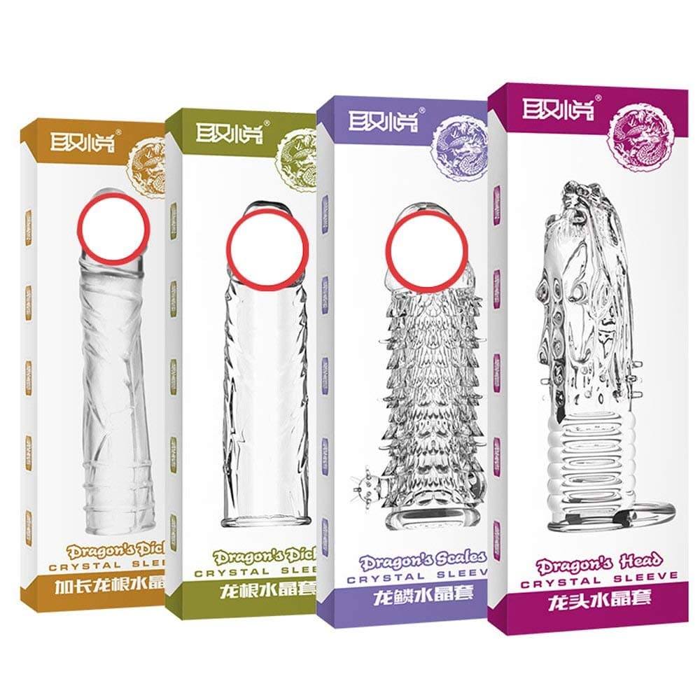 Silicone Spike Con-Dom Reusable Quality Type Permanent Bump Enhance 4 PCS Dragon Series