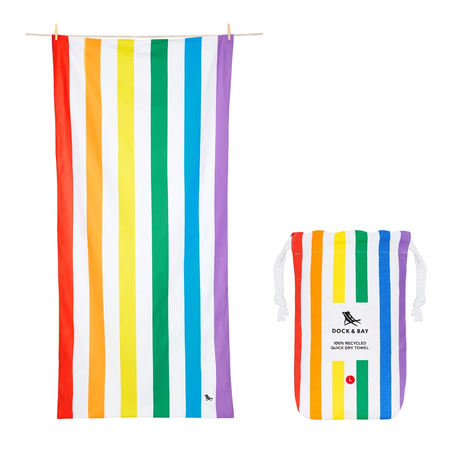 Dock & Bay Beach Towel - Quick Dry, Sand Free - Compact, Lightweight - 100% Recycled - Includes Bag - Summer - Rainbow Skies - Extra Large (200x90cm, 78x35)