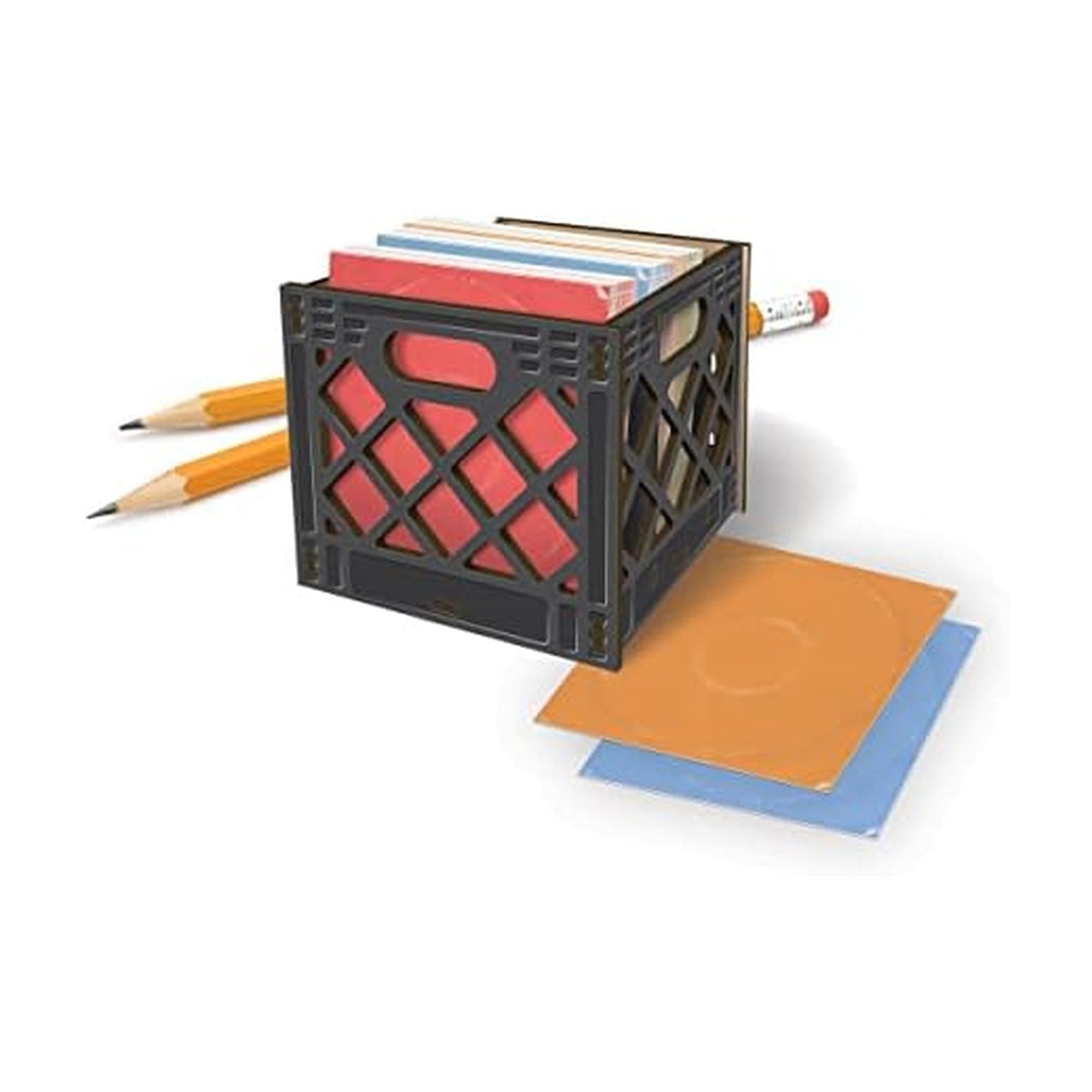 Genuine Fred for The Record, Milk Crate Notecard Holder, Includes 64 Vinyl-Inspired Note Cards