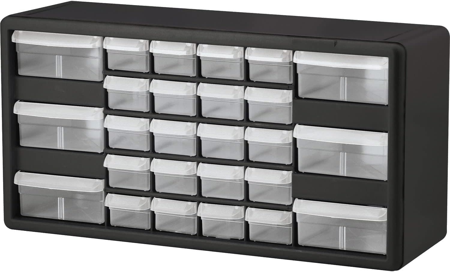 Akro-Mils 10126, 26 Drawer Plastic Parts Storage Hardware And Craft Cabinet, 20-Inch W X 6-Inch D X 10-Inch H, Black