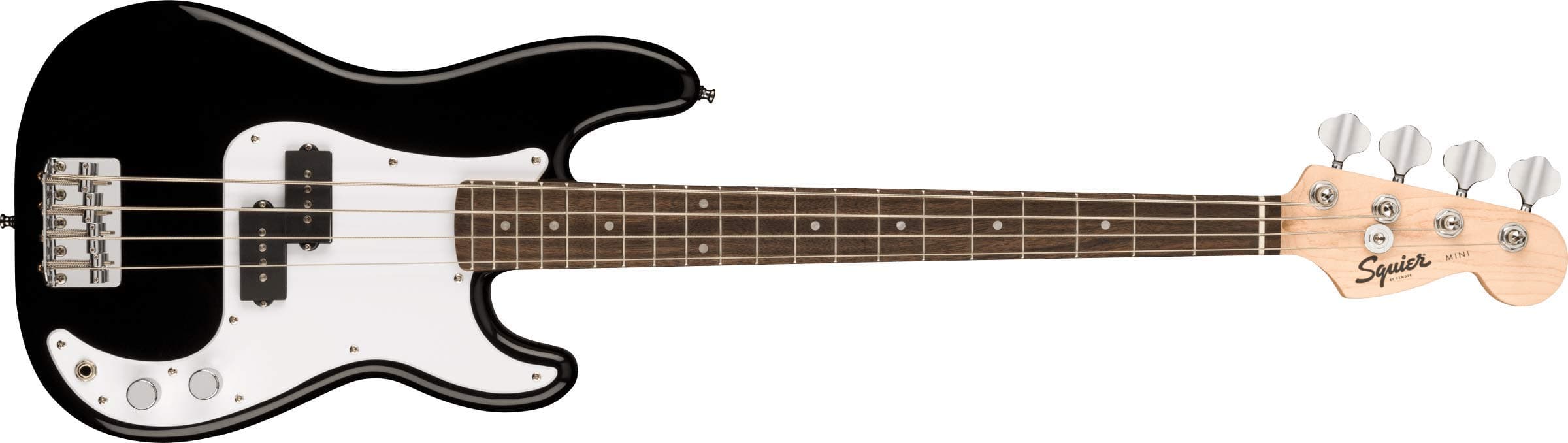 Squier Mini Precision Short Scale Bass Guitar with 2-Year Warranty, Laurel Fingerboard, Sealed Die-Cast Tuning Machines, and Split Single-Coil Pickup, Maple Neck, Black