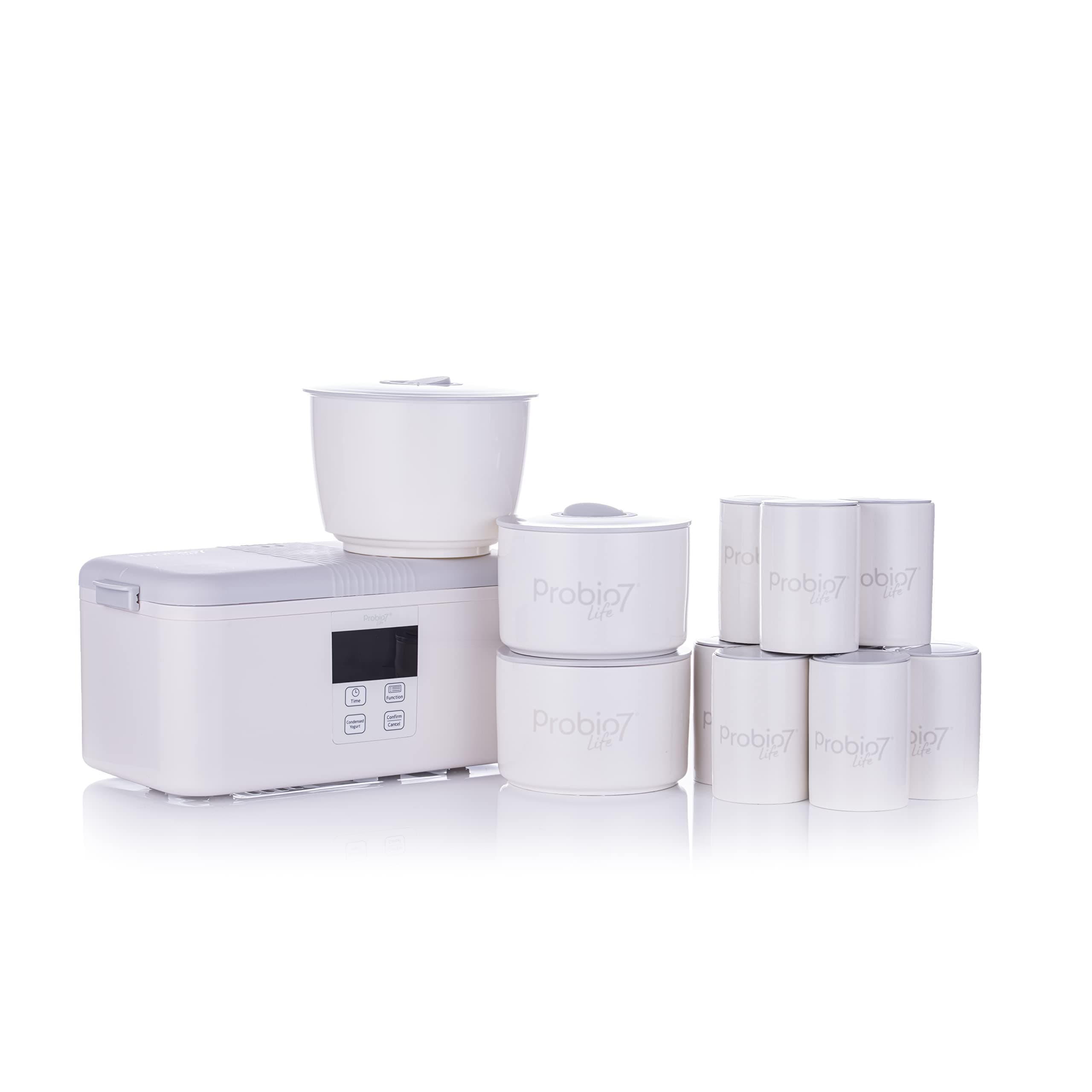 Probio7 Life Yogurt Maker Machine | 8 x 125ml Ceramic Containers | 2 x 500ml Ceramic Containers | 1 x Greek Yogurt Strainer | Multi-Functioning | Easy to Use and Maintain
